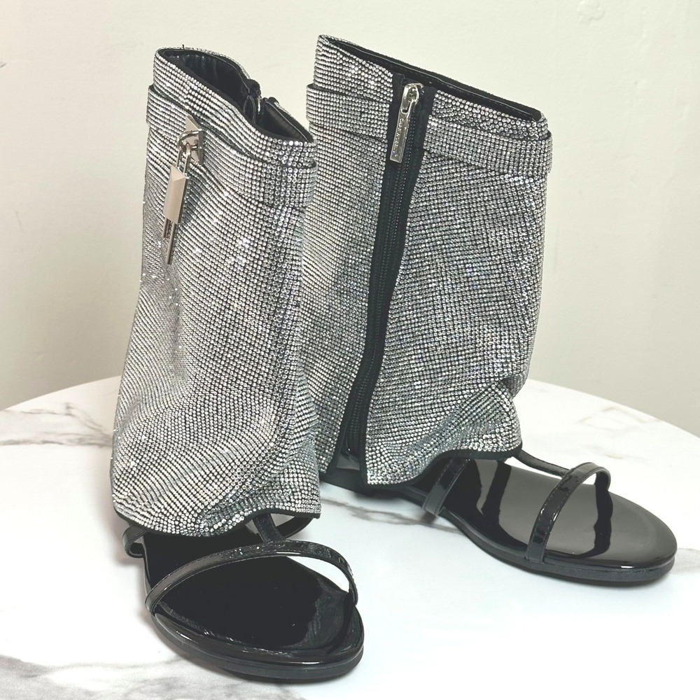 Cape Robbin Black Silver Rhinestone Boot Sandals Size 5.5